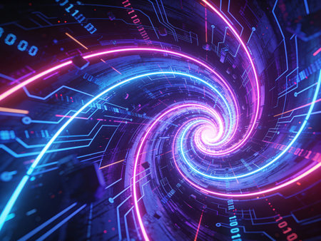 Abstract technology background with glowing neon lines. 3d rendering toned image