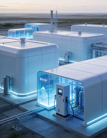 Gas station in the middle of the field. 3d rendering.の写真素材