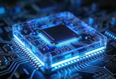 Circuit board close-up. Technology background. 3d renderingの写真素材