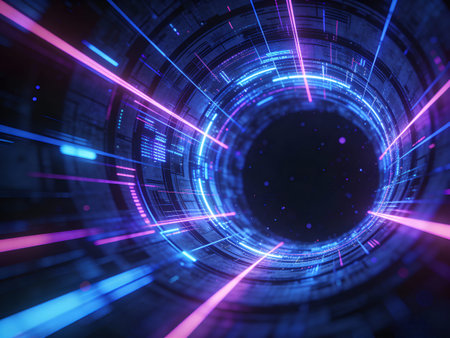 Abstract technology background with glowing neon lines. 3d rendering toned image