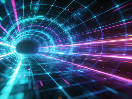 Futuristic technology tunnel with glowing lines. 3D Renderingの写真素材