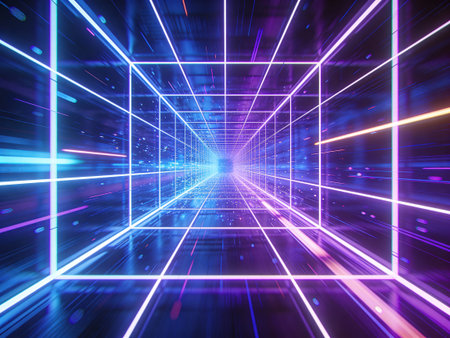 3d render, abstract background with neon lights, cyberpunk tunnel