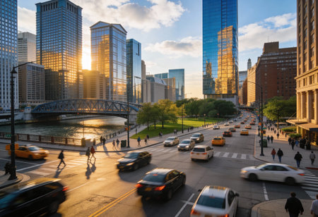 Chicago skyline at sunset.の写真素材