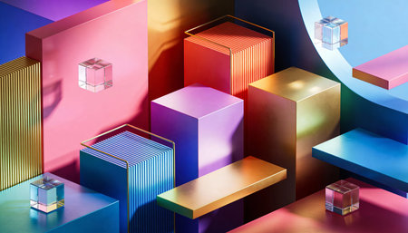 3d render, abstract background with geometric shapes, cubes and squaresの写真素材