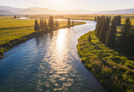 Aerial view of the small river in the Altai mountains.の写真素材