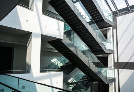Modern architecture, staircase in a modern office building, perspective view.の写真素材