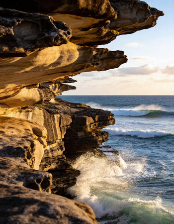 Rocks on the coast of Atlantic ocean at sunset, Portugal.の写真素材