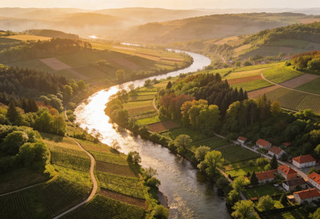 Aerial view of the river Moselle in Germany.の写真素材