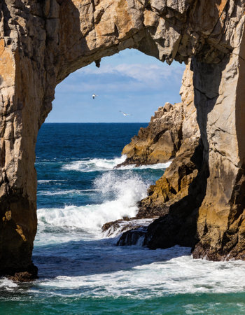 Natural arches on the coast of Algarve, Portugal.の写真素材