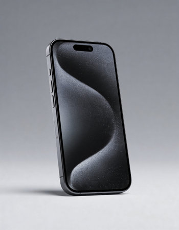 New black smartphone on gray background. 3d illustration. Studio shot.の写真素材