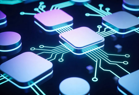 Circuit board on blue background. 3d rendering toned image