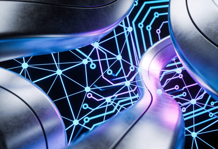 Close up of computer mouse with circuit on the background. 3d rendering