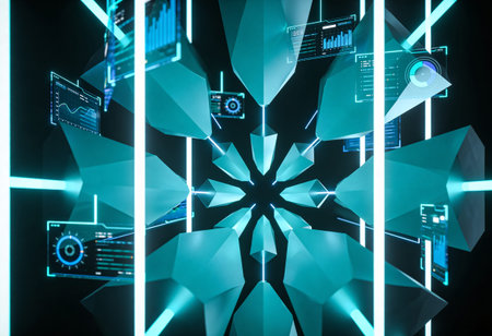3d rendering abstract geometric background with neon light. Technology concept.