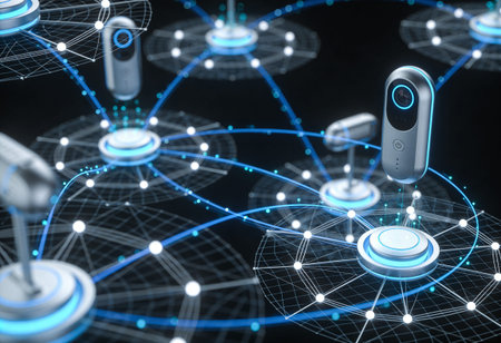 Digital composite of Network and connection icons over black background 3D rendering