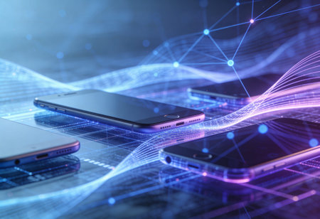 Smartphone and tablet on abstract digital background. 3D Rendering