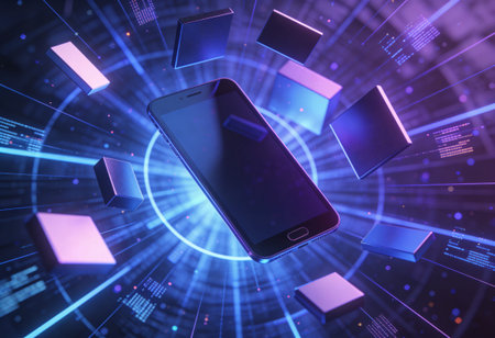 3d rendering of a mobile phone in front of a blue background