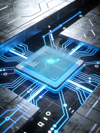 Close up of circuit board. Innovation concept. 3D Rendering