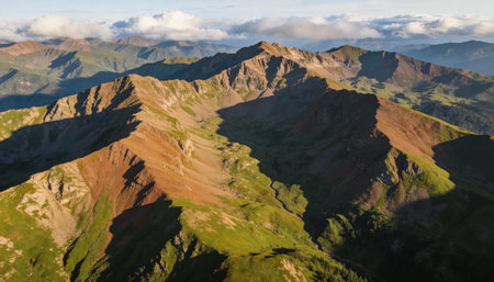 Aerial view of a mountain range in the Pyrenees.の写真素材
