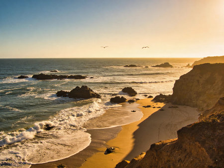 Sunset at the beach of Cabo da Roca, Portugalの写真素材
