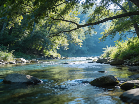 River in the forest. Beautiful summer landscape with a mountain river.の写真素材