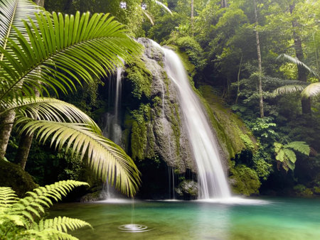 Waterfall in the jungle of Bali island, Indonesia, Asiaの写真素材