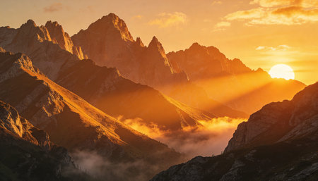 Sunset in the Dolomites, Italy. Sunrise in the mountainsの写真素材