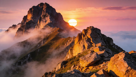 Sunset in the Dolomites, Italy. Sunrise over the mountainsの写真素材