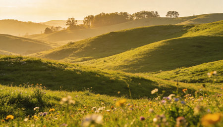 Aerial view of Tuscany hills at sunset, Italy.の写真素材