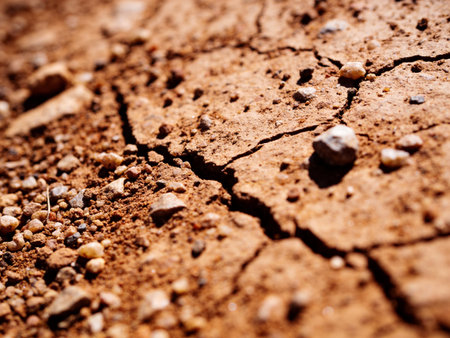 Dry cracked earth background. Close-up of dry soil texture