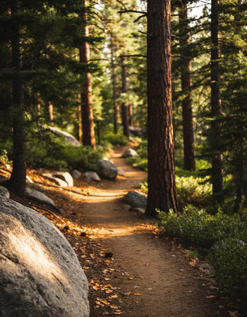 Hiking trail in Yosemite National Park, California, United States of Americaの写真素材