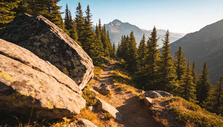 Hiking trail in the High Tatras, Slovakia. Autumn season.