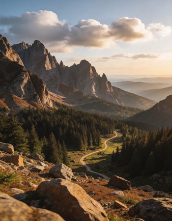Sunset in the Dolomites, Italy. The concept of active and photo tourism
