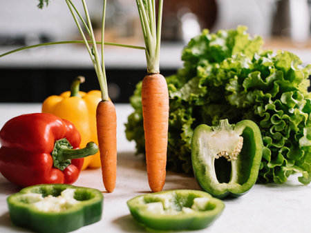 Fresh vegetables on the kitchen table. Healthy eating concept. Selective focus.