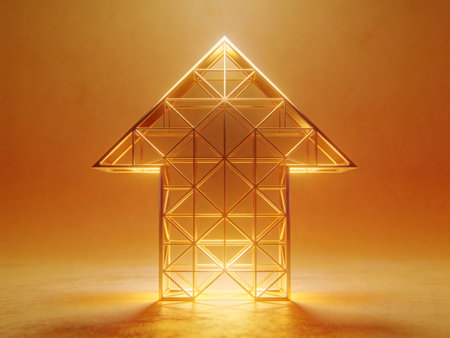 Glowing triangular figure on a yellow background. 3D rendering.