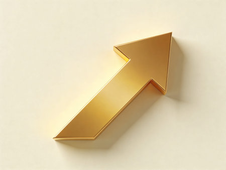 Gold arrow on white background. Computer generated 3D photo rendering.