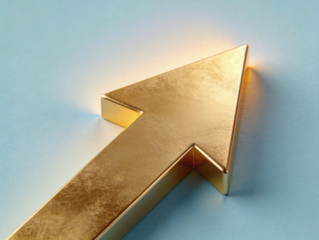 golden arrow on blue background. 3d render. business concept