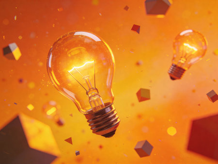 Idea concept with light bulb on orange background. 3D rendering