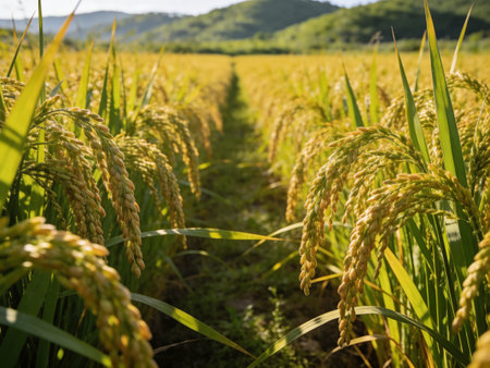 Rice field in the countryside of South Korea,Rice fieldの写真素材