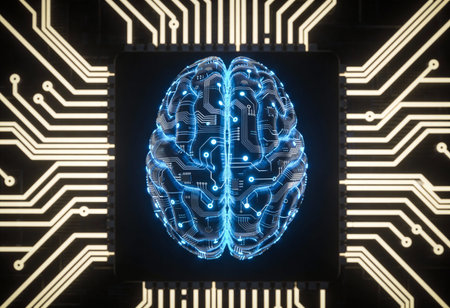 Human brain with circuit board background. Artificial intelligence concept. 3D Rendering