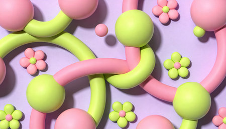3d illustration of abstract background with balls and flowers. 3d rendering