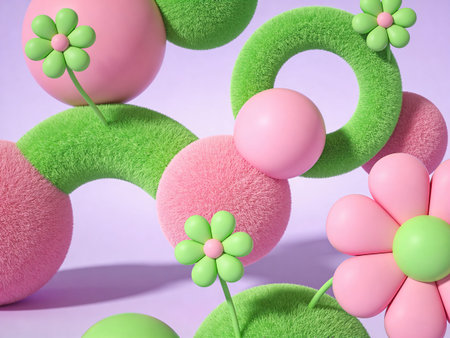 3d render of pink and green flowers in the form of a circle