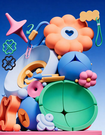 3d illustration of a lot of different objects on the blue backgroundの写真素材