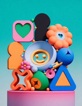 3d illustration of a box full of colorful plasticine objects.
