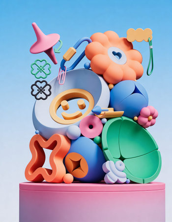 3d illustration of various toys