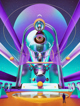 3D illustration of a futuristic spaceship in outer space. Abstract background.