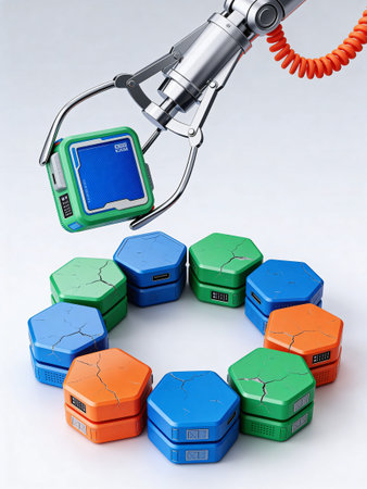 3d rendering of robotic hand working with electronic components. High technology concept