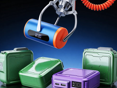 3d rendering of robotic hand with vacuum cleaner on a dark background