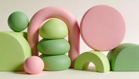 Wooden figures for children and adults. Pink, green and yellow
