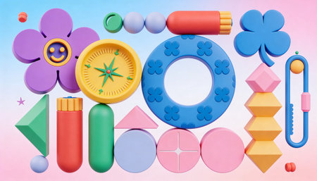 Illustration of a set of different children's toys on a blue background