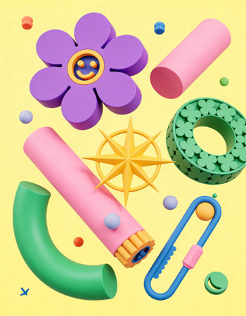 3d illustration of a set of objects for children's creativity.
